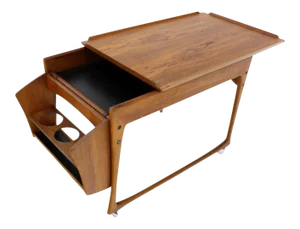 Vintage Mid Century Danish Modern Rolling Teak Bar Cart