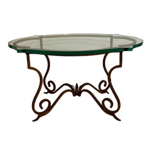Italian Gilt Iron Scroll Side Table With Custom Notched Glass Top For Sale