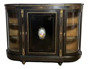 Antique Victorian Ebonised Inlaid Credenza, 1860s