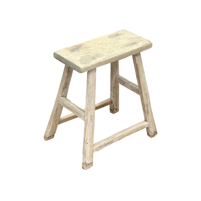 Rustic Raw Rough Wood Grain Rectangle Slim Stool Bench Side Table For Sale - Image 4 of 6