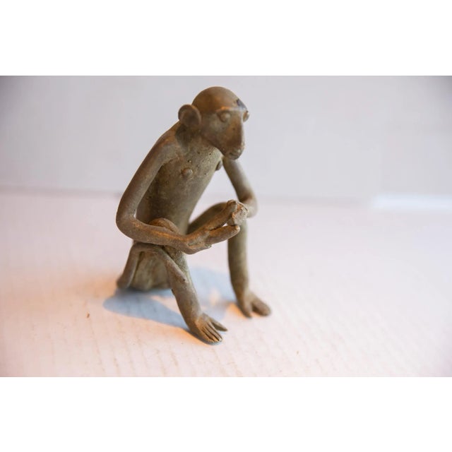 Old New House Vintage African Sitting Monkey With Banana Sculpture For Sale - Image 4 of 7