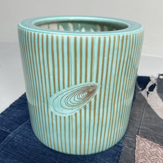 Vintage Turquoise Glazed Ceramic Hibachi Planter, Japan, 1970s For Sale - Image 14 of 14