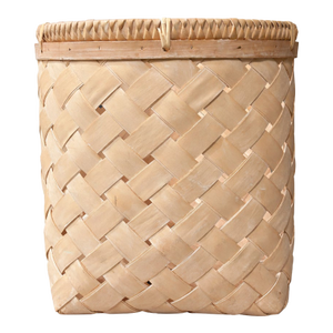 18 Inch Vintage Boho Style Late 1980s Coastal Handwoven Reed Storage Basket – Rounded Square Form