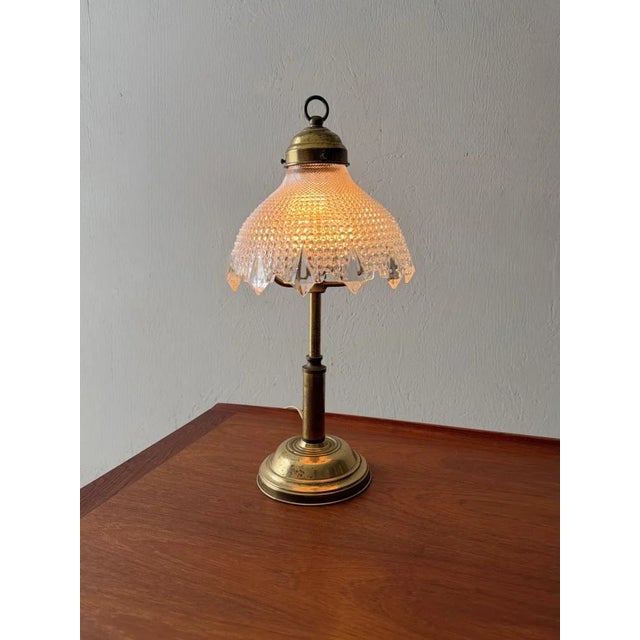 Vintage Brass Table Lamp with Glass Shade, 1960s For Sale - Image 9 of 9