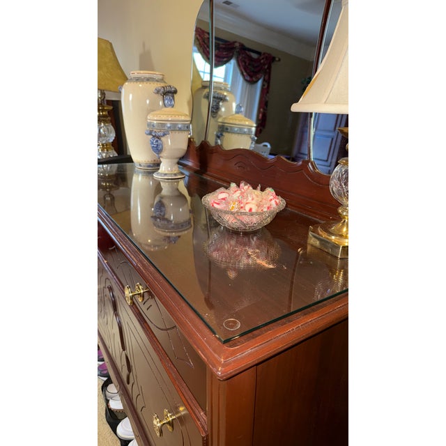 Traditional Vintage Solid Cherry Wood Vanity With Mirror, Traditional American Craftsmanship For Sale - Image 3 of 4