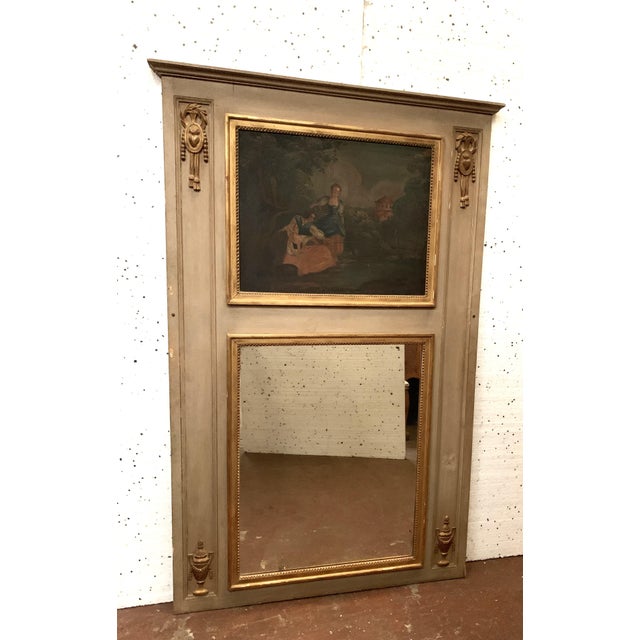 Louis XVI Style Trumeau in Patinated and Gilded Wood For Sale - Image 5 of 12