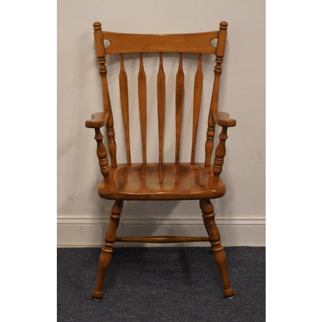 American Ethan Allen Heirloom Nutmeg Maple Colonial Early American Arrow Back Dining Arm Chair 10-6060a For Sale - Image 3 of 11