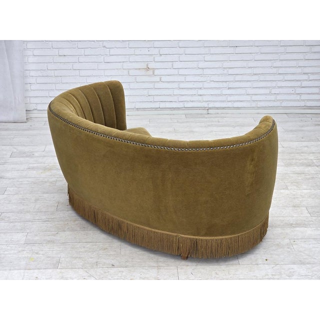 Danish 2-Seater Banana Sofa in Green Furniture Velour, 1970s For Sale - Image 4 of 18