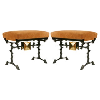 Set of Bronze and Suede Stools by Peter Van Heeck, 1970s For Sale