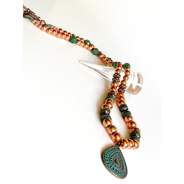 Artisan Solid Copper & Green Aventurine Statement Necklace | Verdigris Patina Pendant | Bohemian Luxe Handcrafted Jewelry For Sale - Image 11 of 18