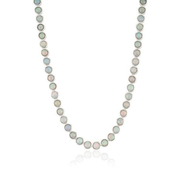 White 16 Inches Handmade Opal Gemstone Tennis Necklace in 925 Sterling Silver For Sale - Image 8 of 11