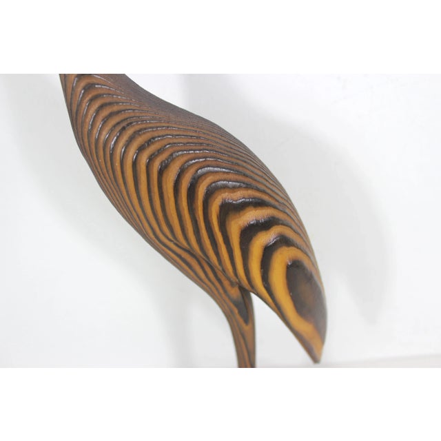 Brown 16” Mid Century Modern Wood Crane Vintage Carved Bird Figurine, Tall Handmade Wooden Sculpture MCM Heron Egret Witco Style For Sale - Image 8 of 12