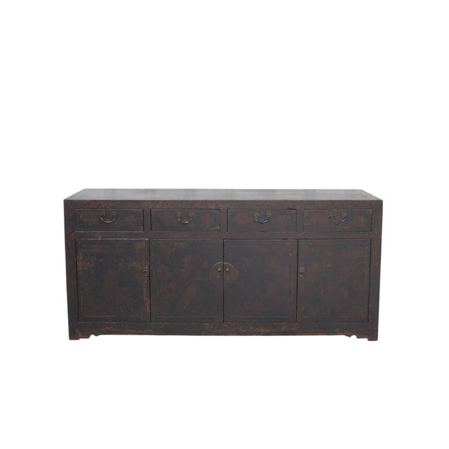 Circa 1926 Antique Chinese Dark Brown Painted Sideboard With Four Drawers and Four Doors For Sale - Image 13 of 13