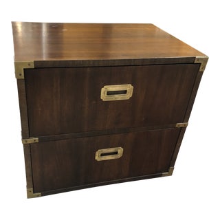 1960s Vintage Lane Walnut Campaign Style Nightstand For Sale