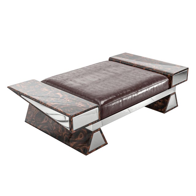 Coffee "La Ciliegia" Ottoman With Stainless Steel, Burl Walnut, Hand Crafted For Sale - Image 8 of 8