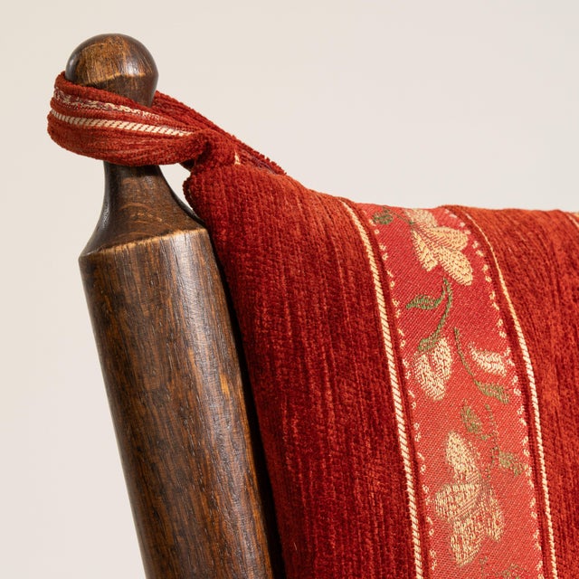 Red Pair of Dutch Oak Upholstered Armchairs, Antique, France, Circa 1970 For Sale - Image 8 of 13