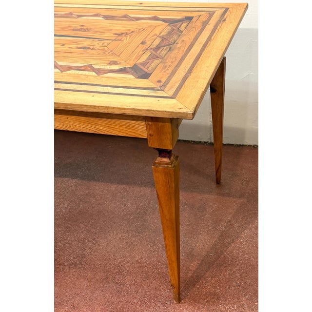 Spanish Colonial Revival Marquetry Farmhouse Dining Table, Compass Star Inlay For Sale - Image 14 of 14