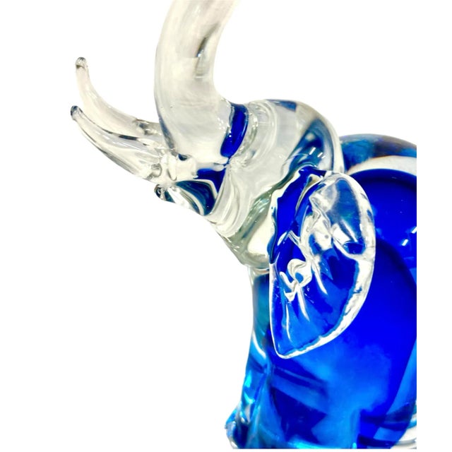 Mid-Century Modern Vintage Cobalt Blue Blown Glass Elephant Paper Weight For Sale - Image 3 of 6