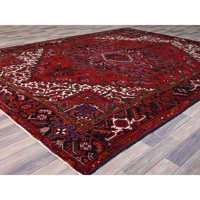 Textile 1960 8'7"x10'10" Pomegranate Red Worn Wool Hand Knotted Vintage Persian Oriental Rug For Sale - Image 7 of 12