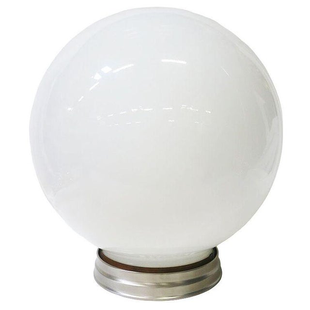 Large 17" Art Deco minimalist school house ceiling pendant. The fixtures features a white globe made of Opaline glass...