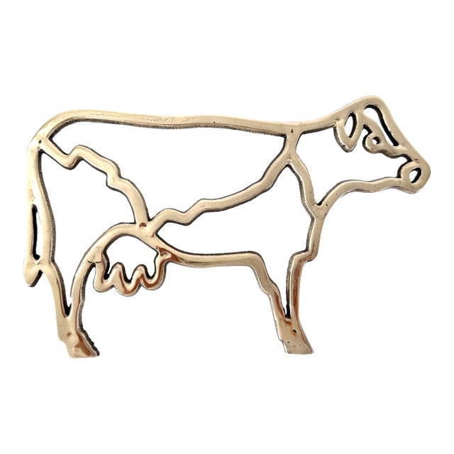 Vintage Brass Cow Trivet For Sale
