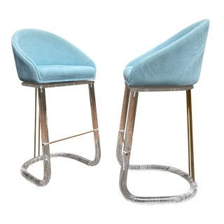 1980s Hollywood Regency Lion in Frost Lucite Swivel Bar Stools - a Pair For Sale