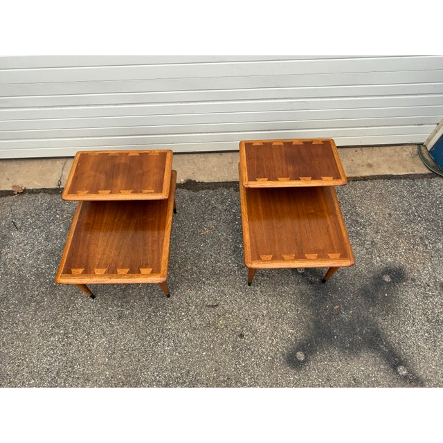Mid-Century End Tables by Andre Bus for Lane Acclaim 2-Tier Offered is a pair of mid century modern end tables from the...