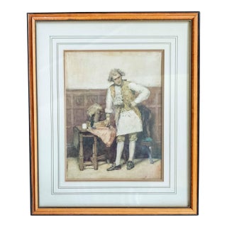 19th Century English Watercolor Painting of an 18th C. Interior Genre Scene For Sale