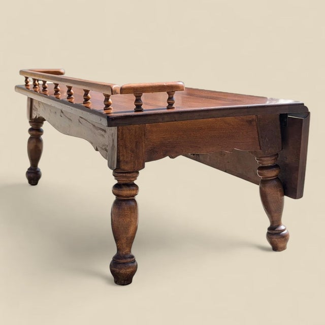 Postmodern Early American Solid Wood Drop-Leaf Coffee Table – Vintage Living Room, 1980s For Sale - Image 3 of 10