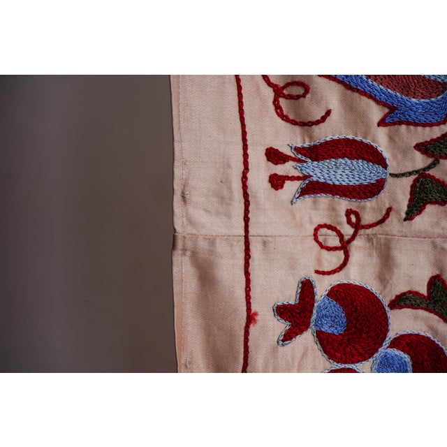 Beige Uzbek Suzani Wall Hanging – Tree of Life Pomegranate Embroidery Textile Art 3'5'' X 6'2'' For Sale - Image 10 of 12