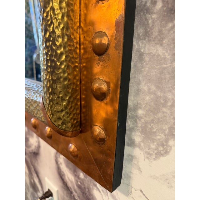 Brutalist Brutalist Hand Hammered Copper and Brass Riveted Wall Mirror For Sale - Image 3 of 9