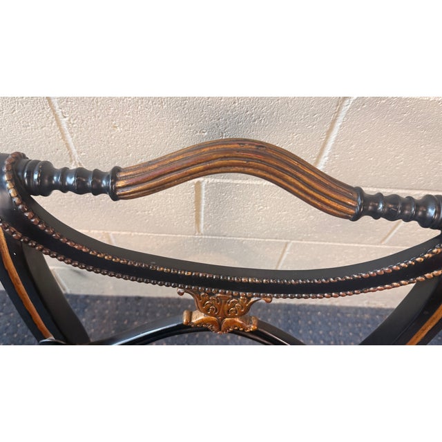 Late 20th Century Neoclassical Regency Style Ebonized & Gilt Cane Seat Dining Chairs, Set of 4 (1 Arm, 3 Side) For Sale - Image 10 of 12