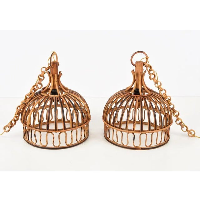 Mid-Century Italian French Riviera Bambo & Rattan Round Pendant Lamp, 1960s For Sale - Image 16 of 18