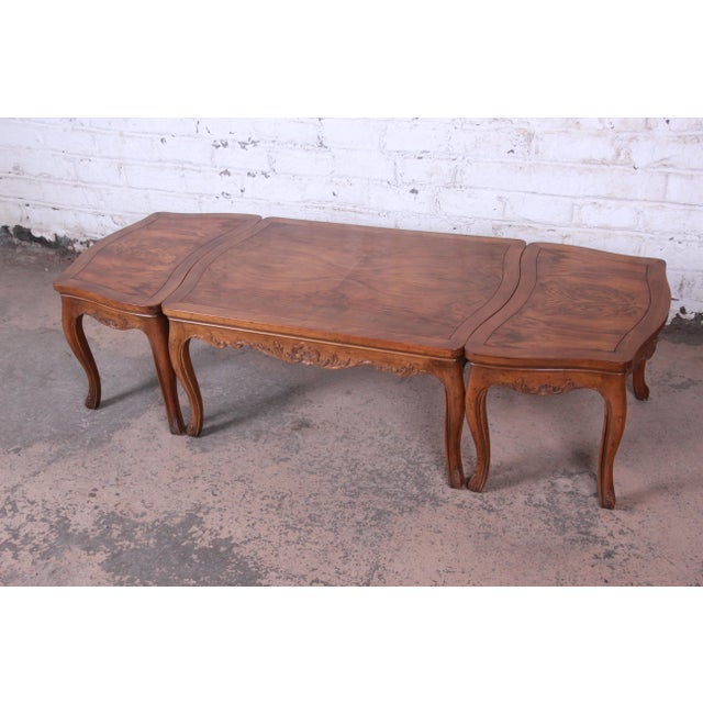 Baker Furniture French Carved Burl Wood Coffee Table and End Tables, 3