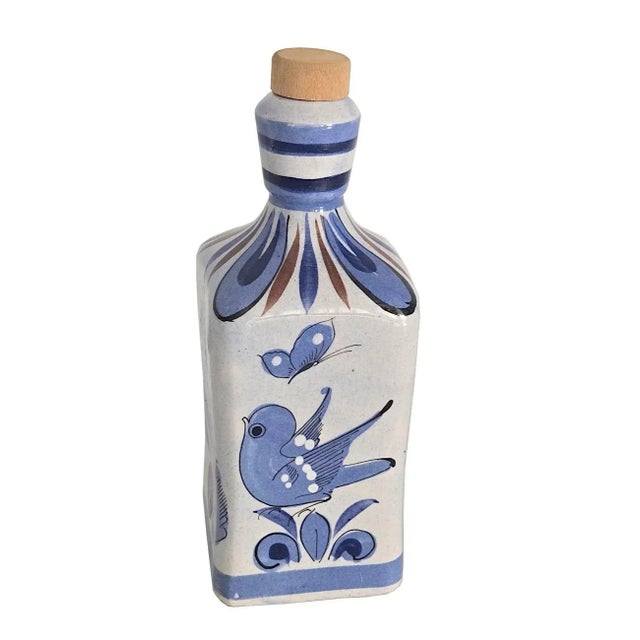 Offered is a vintage 1970s burnished square drum decanter with stopper from Tonalá in Jalisco, Mexico and created by Ken...