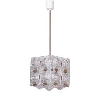 Mid-Century Chandelier in Chrome and Glass from Kamenický Šenov, Czech, 1960s For Sale