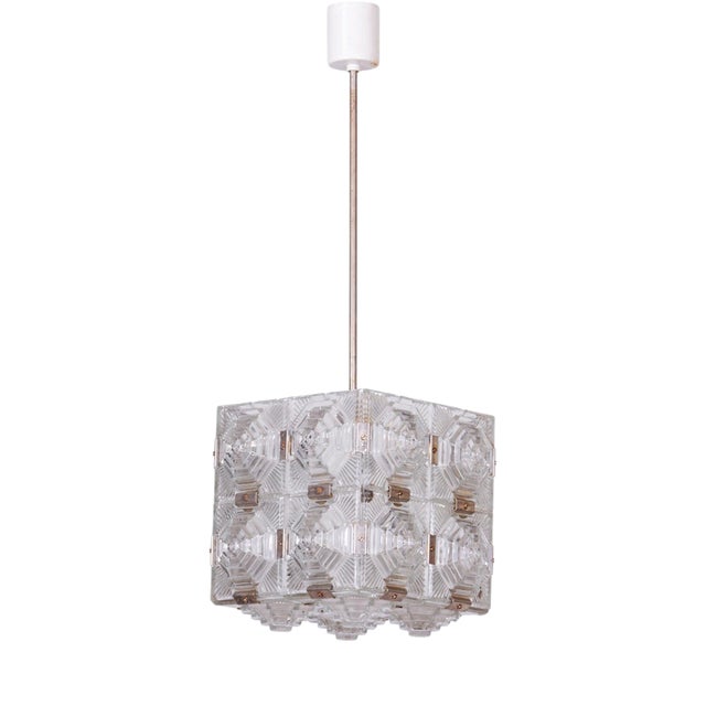 Mid-Century Chandelier in Chrome and Glass from Kamenický Šenov, Czech, 1960s For Sale