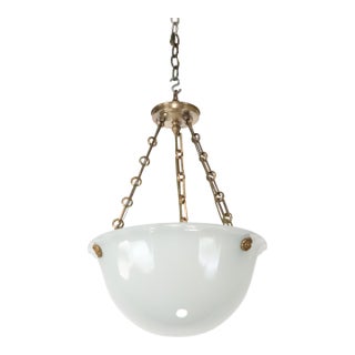 Late 20th Century Restored Modern White Fluted Milk Glass Dish Pendant Light For Sale