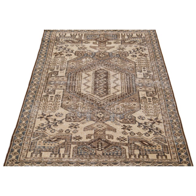 Tribal 1960s Vintage Persian Distressed Handmade Tribal Beige Wool Rug For Sale - Image 3 of 7