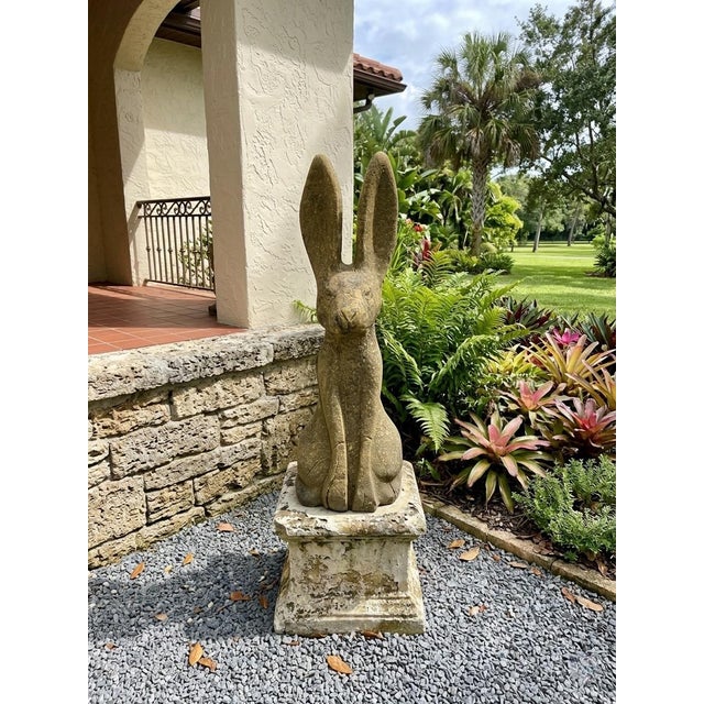 Vintage Cast Stone Seated Jackrabbit Garden Statue For Sale In West Palm - Image 6 of 12