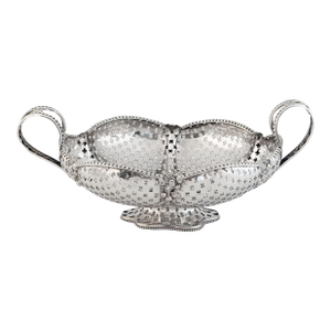 English Pierced Silver Centerpiece or Fruit Basket With Opposing Handles