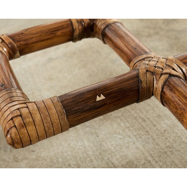 Late 20th Century McGuire Organic Modern Lattice Rattan Brass Glass Cocktail Table For Sale - Image 5 of 18