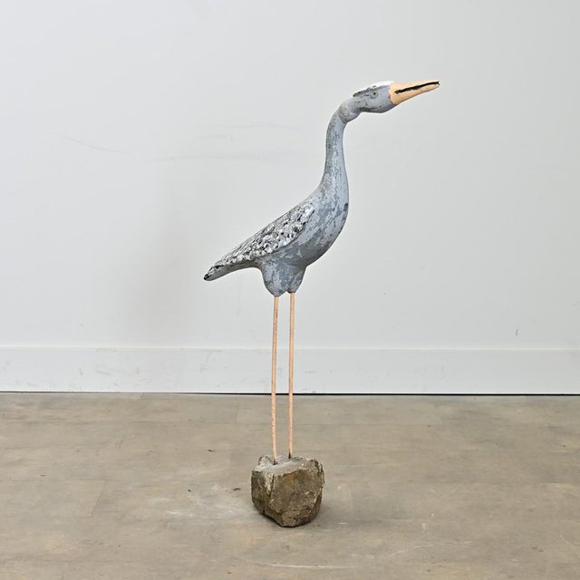 French Vintage Cast and Painted Stone Heron For Sale - Image 9 of 9
