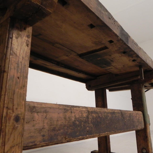 Industrial Wooden Workbench with Vice, 1930s For Sale - Image 12 of 18