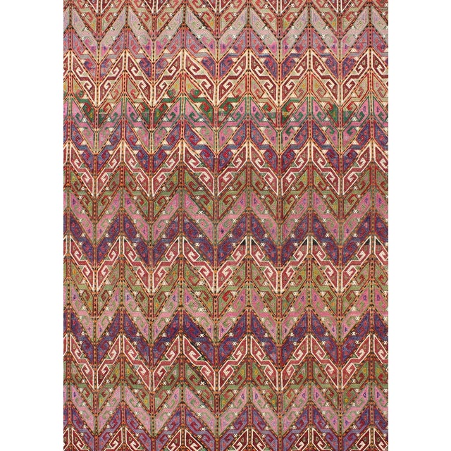 Tribal Mid 20th Century Colorful Vintage Turkish Embroidered Flat-Weave With All-Over Tribal Design For Sale - Image 3 of 13