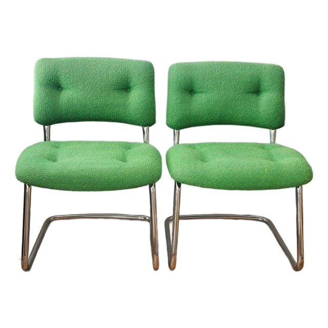 1970s Steelcase Cantilever Upholstered Side Chairs- a Pair For Sale