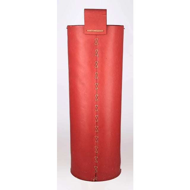 Mid 20th Century Mid-20th Century Modern French Red Leather Cylindrical Umbrella Stand by Hermès Paris For Sale - Image 5 of 12