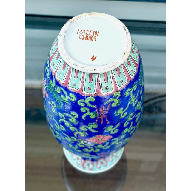 Ceramic Vintage Chinese Peony Vase With Enameled Characters For Sale - Image 7 of 7