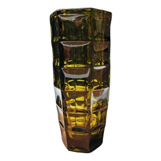Hexagonal Olive Vase by Kupczyk Ząbkowice, 1970s For Sale