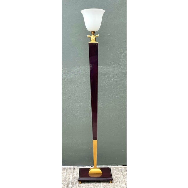 Art Deco Vintage Deco Zebra Wood and Brass Floor Lamp For Sale - Image 3 of 12